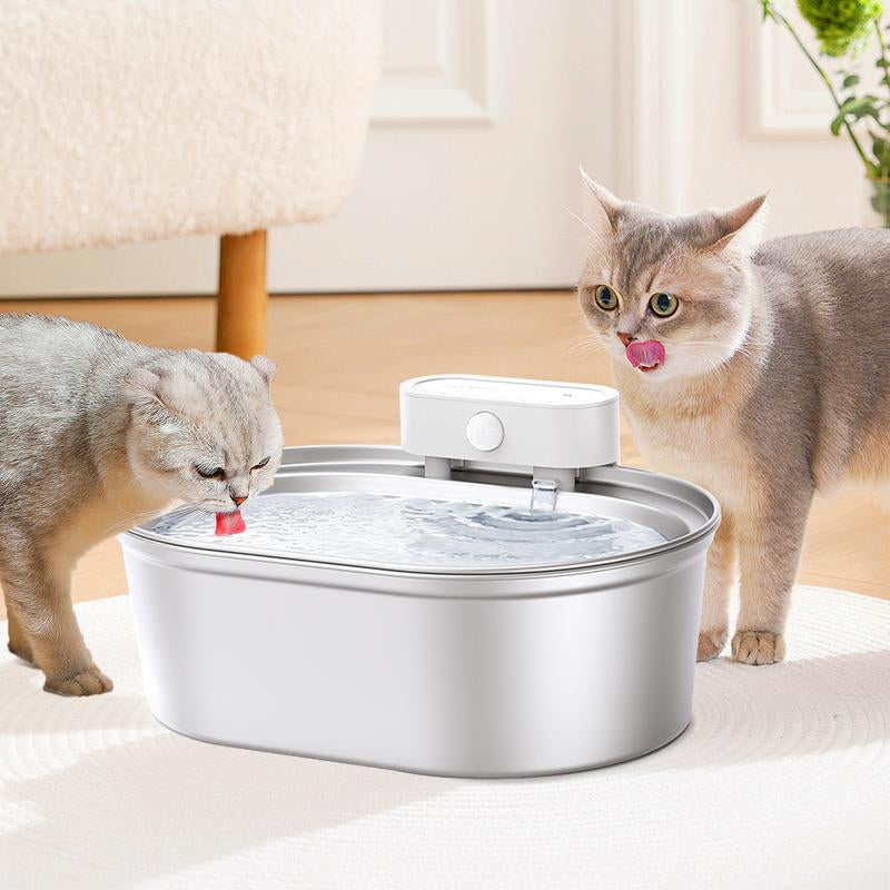 Uahpet Stainless Steel Quiet Water Fountain, Wireless Battery-Operated Pet Water Dispenser for Cats Dogs, Dishwasher Safe, Drinking Bowl Dishwasher Safe Smart