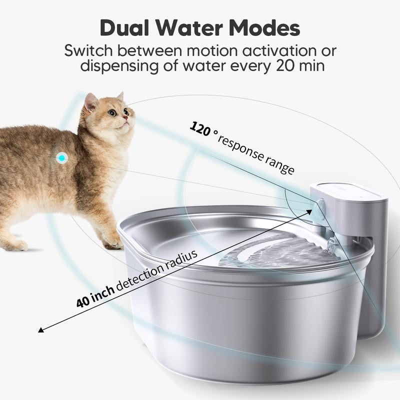 Uahpet Stainless Steel Quiet Water Fountain, Wireless Battery-Operated Pet Water Dispenser for Cats Dogs, Dishwasher Safe, Drinking Bowl Dishwasher Safe Smart