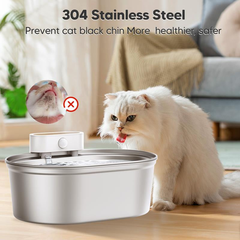 Uahpet Stainless Steel Quiet Water Fountain, Wireless Battery-Operated Pet Water Dispenser for Cats Dogs, Dishwasher Safe, Drinking Bowl Dishwasher Safe Smart