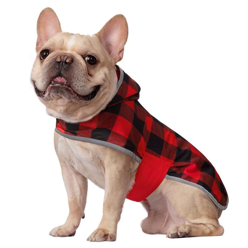 HDE Reversible Red & Buffalo Plaid Dog Raincoat with Hood for Small to XXL Dogs Reversible Waterproof Dog Raincoat