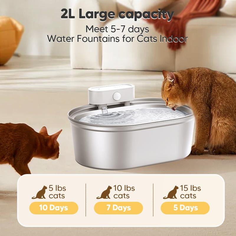 Uahpet Stainless Steel Quiet Water Fountain, Wireless Battery-Operated Pet Water Dispenser for Cats Dogs, Dishwasher Safe, Drinking Bowl Dishwasher Safe Smart